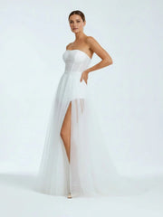 A-line Sweetheart Tulle High Split Bohemian Wedding Dresses