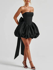 Black - Strapless A Line Satin Short Homecoming Dress With Bow