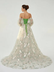 A-Line Light Green Sweetheart Pearl Wedding Dress