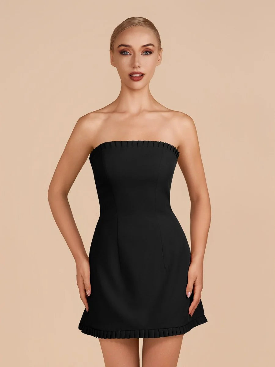 Black - A-Line Strapless Ruffles Short Homecoming Dresses