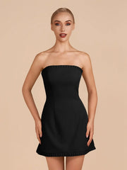 Black - A-Line Strapless Ruffles Short Homecoming Dresses