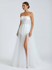 A-line Sweetheart Tulle High Split Bohemian Wedding Dresses