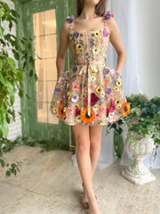 A Line Floral Short Homecoming Dress With 3D Flowers