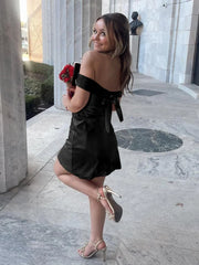 Black - Off The Shoulder Short Homecoming Dress With Bow