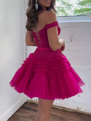 A Line Tulle Tiered Short Homecoming Dress