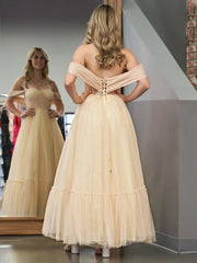 A-Line Champagne Tulle Sweetheart Tea-Length Prom Dress