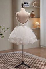 A-line Spaghetti Straps Tulle Short Homecoming Dresses