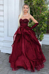 A Line Sweetheart Black Long Prom Dress with Beading