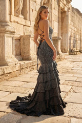 Black Spaghetti Straps Mermaid Long Prom Dress With Beading