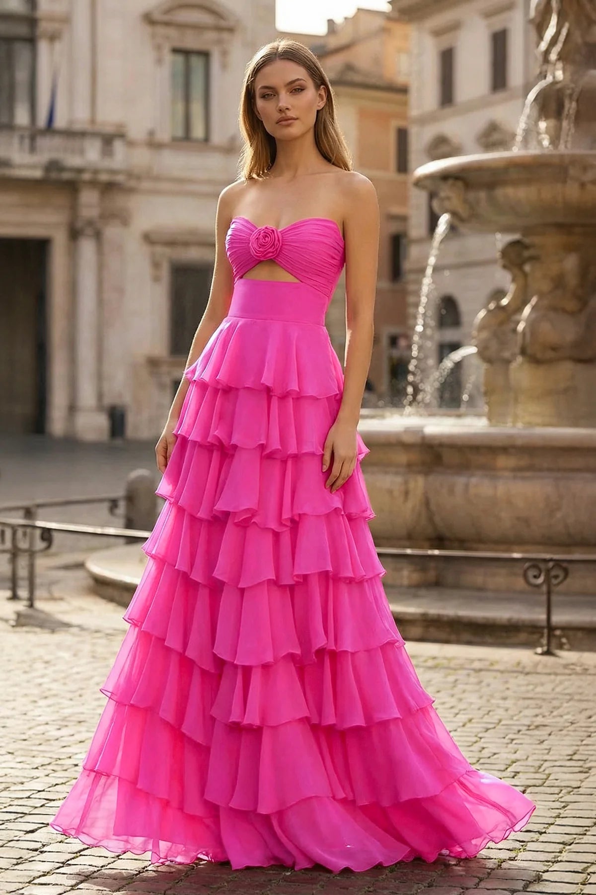 A-Line Sweetheart Layered Chiffon Sleeveless Formal Prom Dress