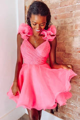 A Line Organza V Neck Homecoming Dress