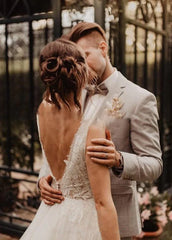 A Line V Neck Bohemian Wedding Dresses