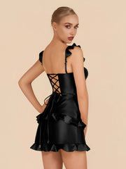 Black - Sweetheart Satin Ruffles Short Homecoming & Cocktail Dresses