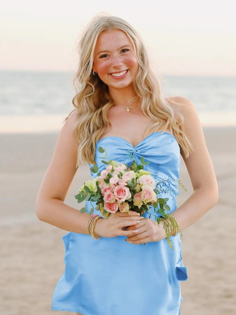 Blue - Strapless A Line Short Homecoming & Cocktail Dresses With Keyhole