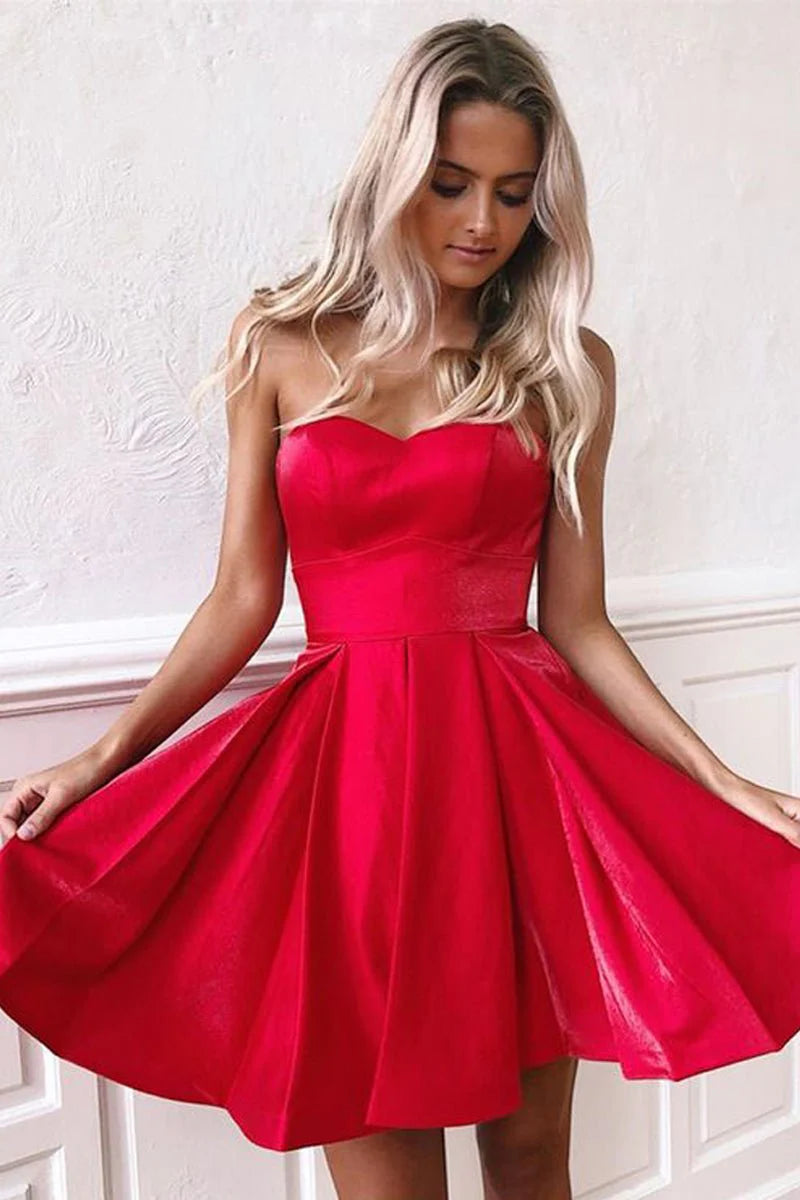 A Line Strapless Satin Homecoming Dress