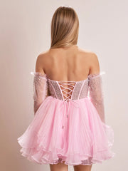A-Line Pink Sweetheart Ruffled Short Homecoming Dress