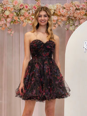 A Line Sweetheart Floral Homecoming Dress