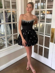 Black - A Line Scoop Neck Corset Beaded Short Homecoming Dresses