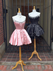 Black - A Line Scoop Neck Corset Beaded Short Homecoming Dresses