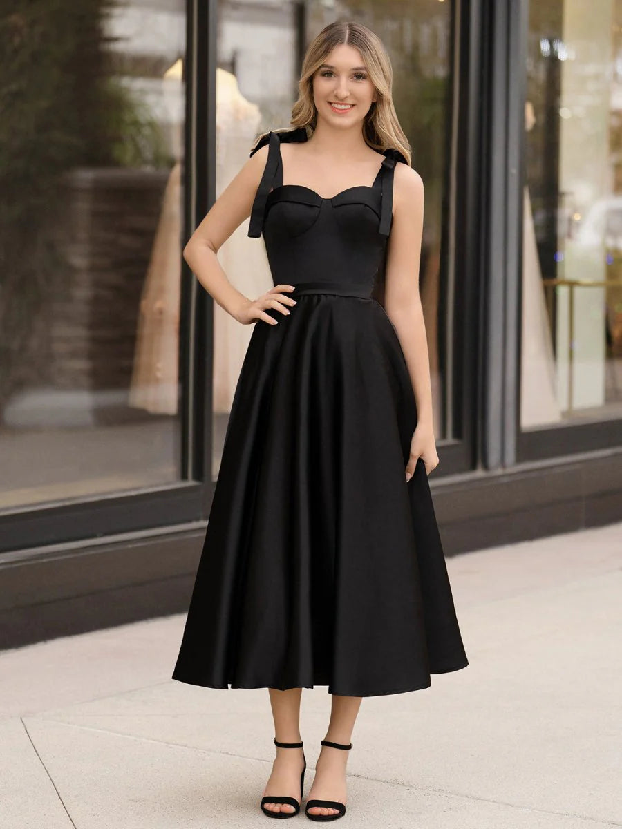 A line Sweetheart Satin Tea Length Homecoming Dress