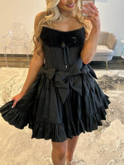 Black - Strapless Satin Ruffles A-Line Homecoming Dress With Bow