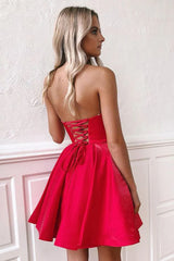 A Line Strapless Satin Homecoming Dress