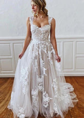 A-Line Straps Sweetheart Wedding Dress with Lace Appliques