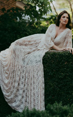 A-Line Plunging Neckline Lace Wedding Dress With Open Back