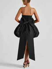Black - Strapless A Line Satin Short Homecoming Dress With Bow
