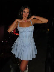 Blue - Square Neck A Line Satin Homecoming Dresses With Bow