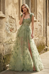 A-line Butterfly Lace Lilac Corset Prom Dress with Slit