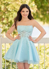 A-Line Tulle Lace Homecoming Dress with Appliques
