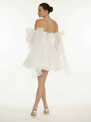 A-Line Puff Long Sleeves Short Wedding Dresses With Bows