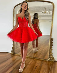 A-Line Ruffled Yellow Strapless Corset Short Homecoming Dress