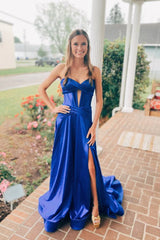 A Line Sweetheart Royal Blue Keyhole Long Prom Dress