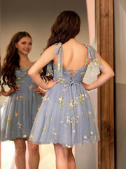 A Line Sweetheart Tulle Floral Short Homecoming Dress