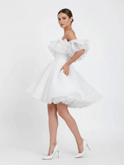 A-Line Off-The-Shoulder Sleeveless Short Mini Organza Wedding Dresses