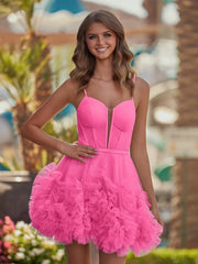 A-Line Spaghetti Straps Short Tulle Homecoming Dress