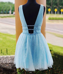 A Line Tulle V Neck Homecoming Dress With Beading