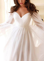 A-Line Off-the-Shoulder Long Sleeves Chiffon Floor-Length Wedding Dress