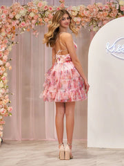 A-Line V Neck Tiered Pinted Homecoming Dress