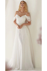 A-Line Spaghetti Straps Off-the-Shoulder Sweep Train Wedding Dress