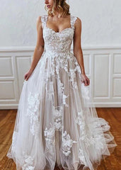 A-Line Straps Sweetheart Wedding Dress with Lace Appliques