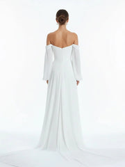 A-Line Sweetheart Long Sleeves Chiffon Sweep Train Wedding Dress