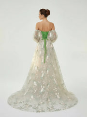 A-Line Light Green Sweetheart Pearl Wedding Dress