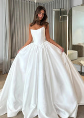 Ball Gown Strapless Satin Wedding Dresses