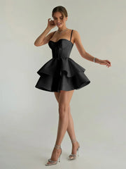 Black - A Line Sweetheart Satin Ruffles Short Homecoming Dress