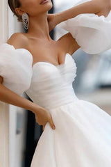 A Line Sweetheart White Hall Casual Wedding Dress Simple Bridal Gowns