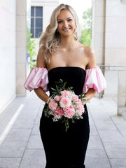 Black Mermaid Velvet Long Prom Dress with Detachable Sleeves