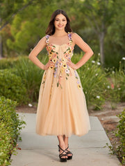 Amabel | 3D Flower Tulle Ankle Length Prom Dresses